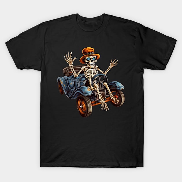 Funny Skeleton drive a Car T-Shirt by globalstar1983